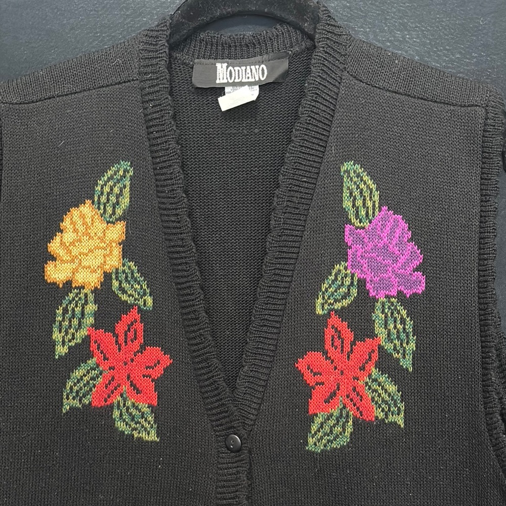 Black and Yellow Floral Embroidered Cardigan